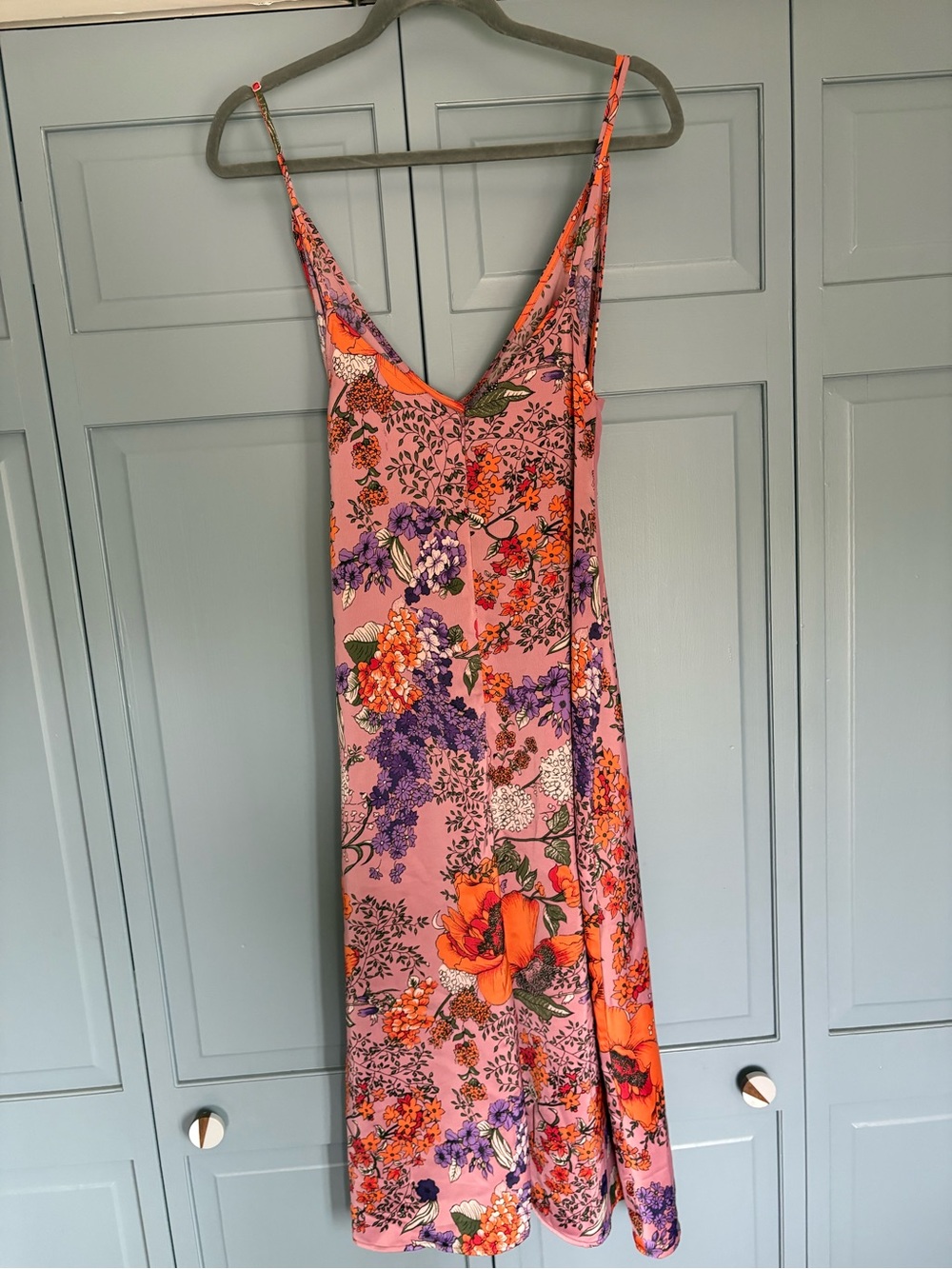 Urban Outfitters Pink Floral Slip Dress with Orange Accents